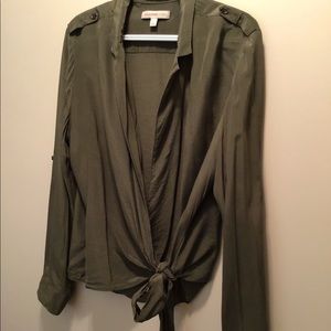 BANANA REPUBLIC DARK GREEN SILK BLOUSE WITH TIE
